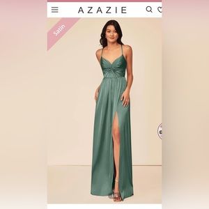 Azazie Raya Stretch Satin dress in Eucalyptus